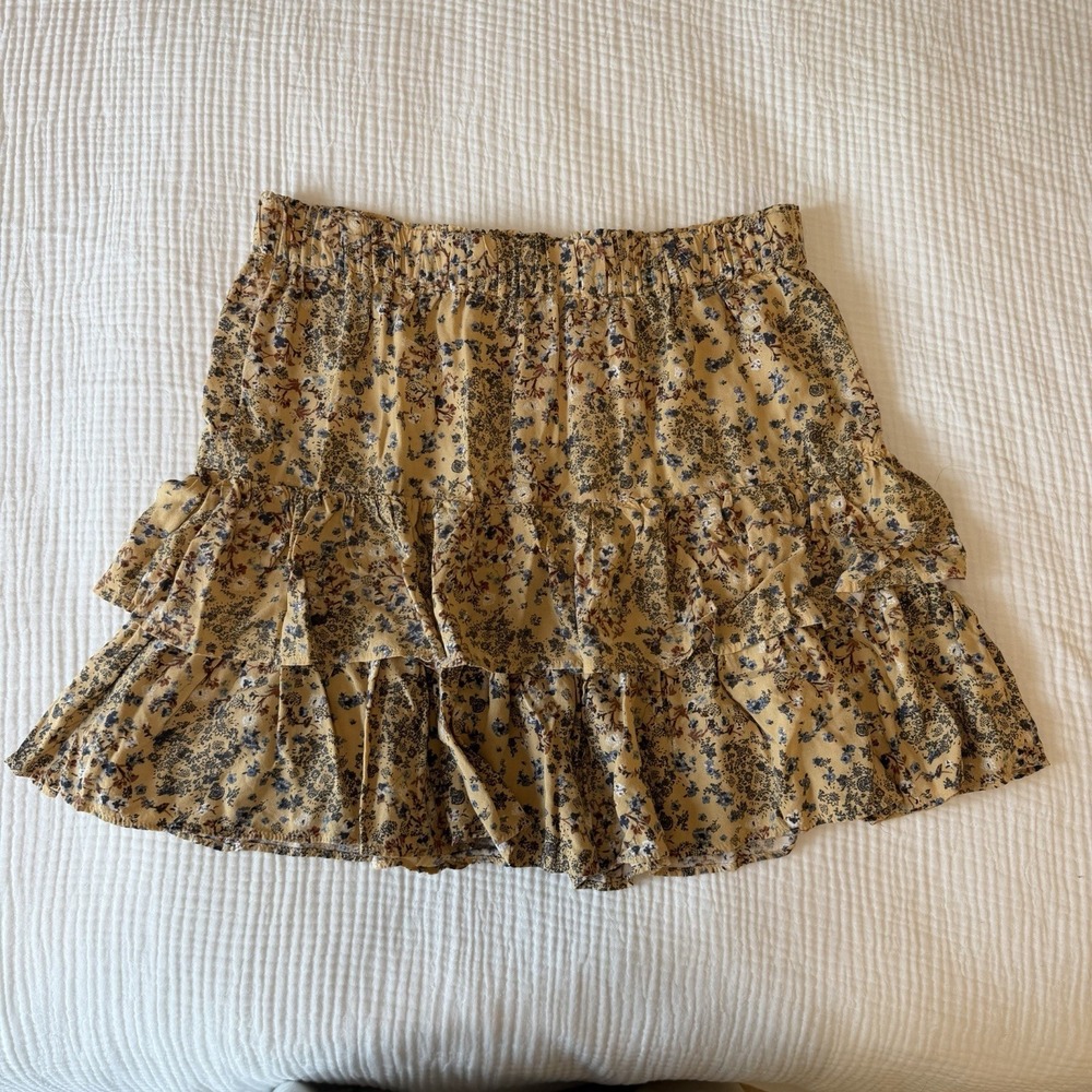 Maurice's Women's Yellow Tiered Flowy Floral Ruffle Mini Skirt (M) Cottage Flirt